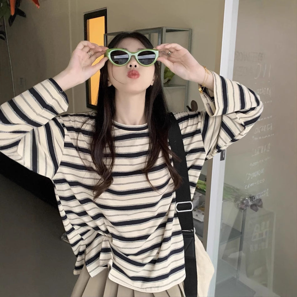Striped Long Sleeve Casual T-Shirt for Women