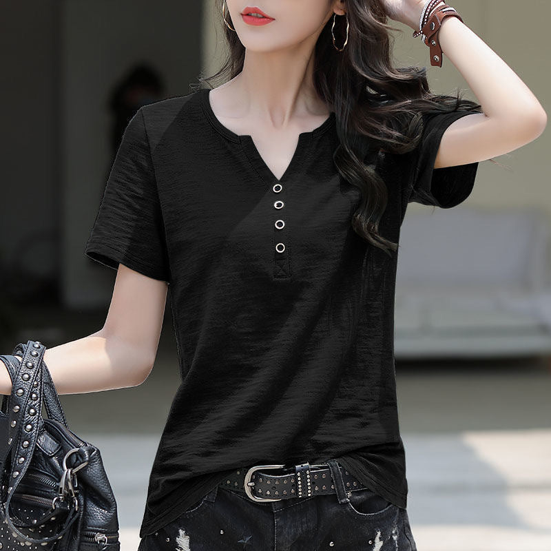 V Neck Loose Slim Fit T-Shirt for Women Summer