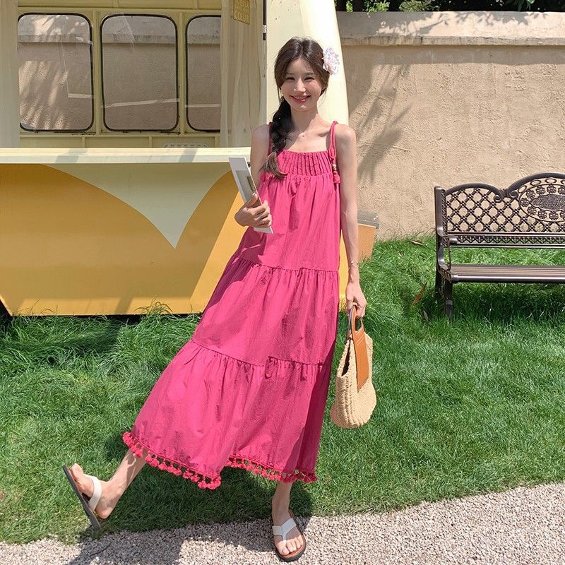 Tassel Sling Maxi Dress for Women Summer Beach Style