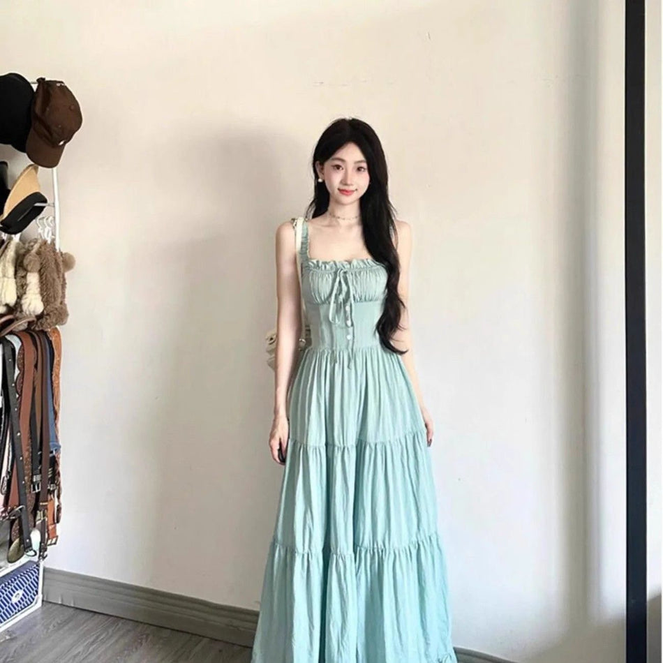 Mint Green Strap A-Line Maxi Dress for Women Summer