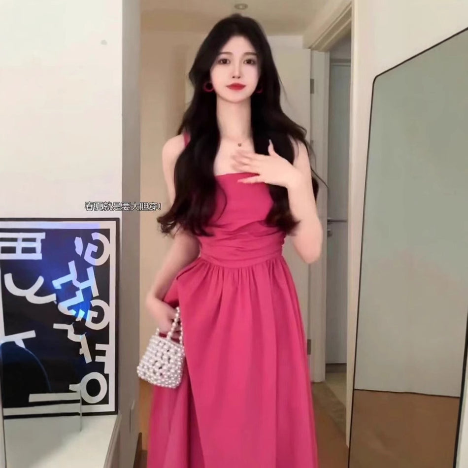 Rose Red Spaghetti Strap Summer Maxi Dress Women
