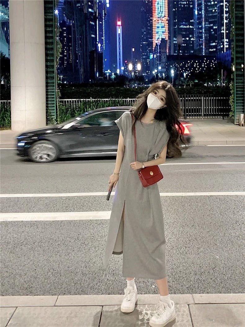 Gray Split T-Shirt Dress Women Summer 2026