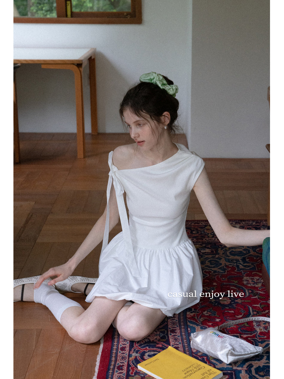 White Lace-Up A-Line Flower Dress Women Summer