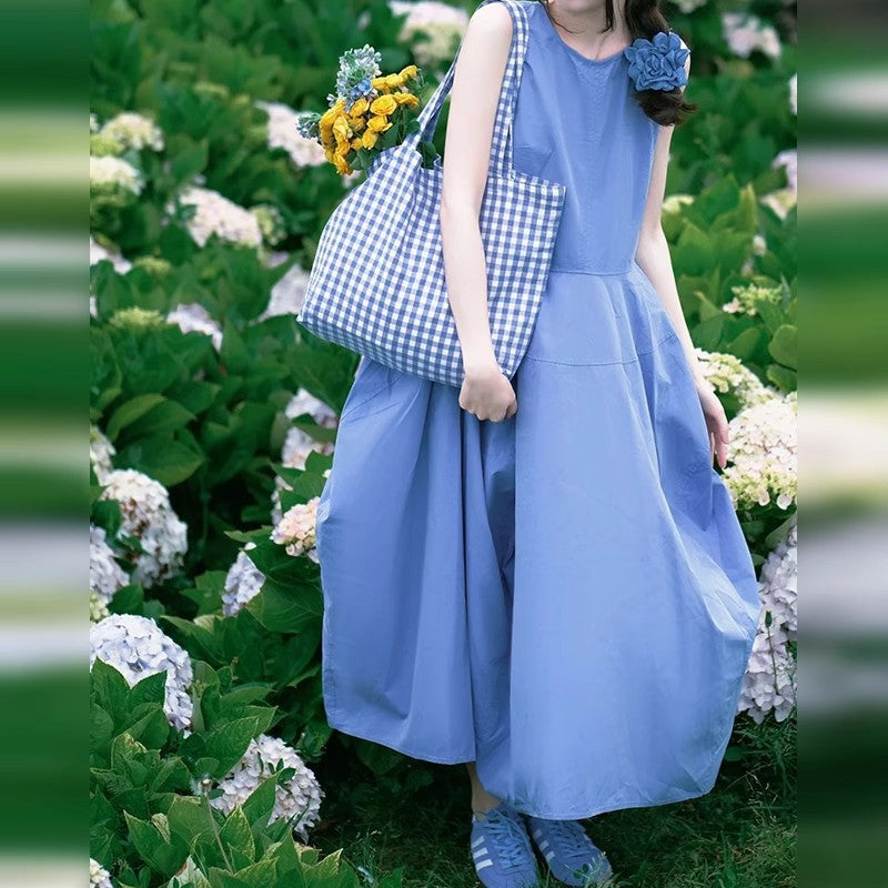 Korean Sleeveless Loose Long Dress Women Summer