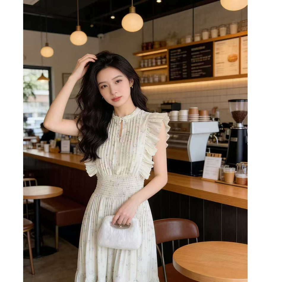 French Floral Flying Sleeve Fairy Dress Elegant Women