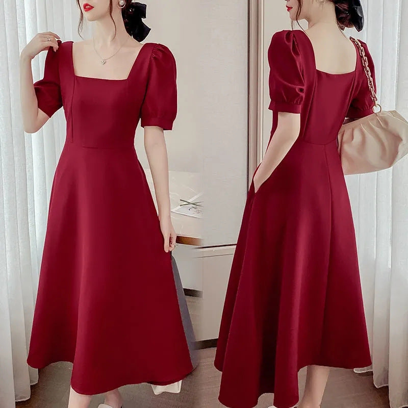 Plus Size Hepburn Puff Sleeve Dress Elegant Summer Women