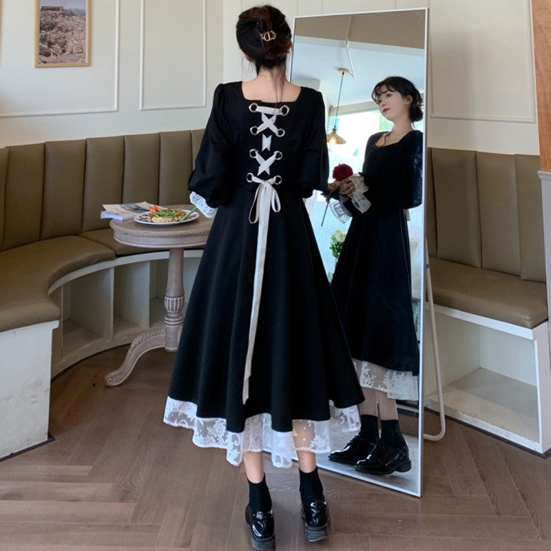 Plus Size Black Hepburn Dress Elegant Slimming Women