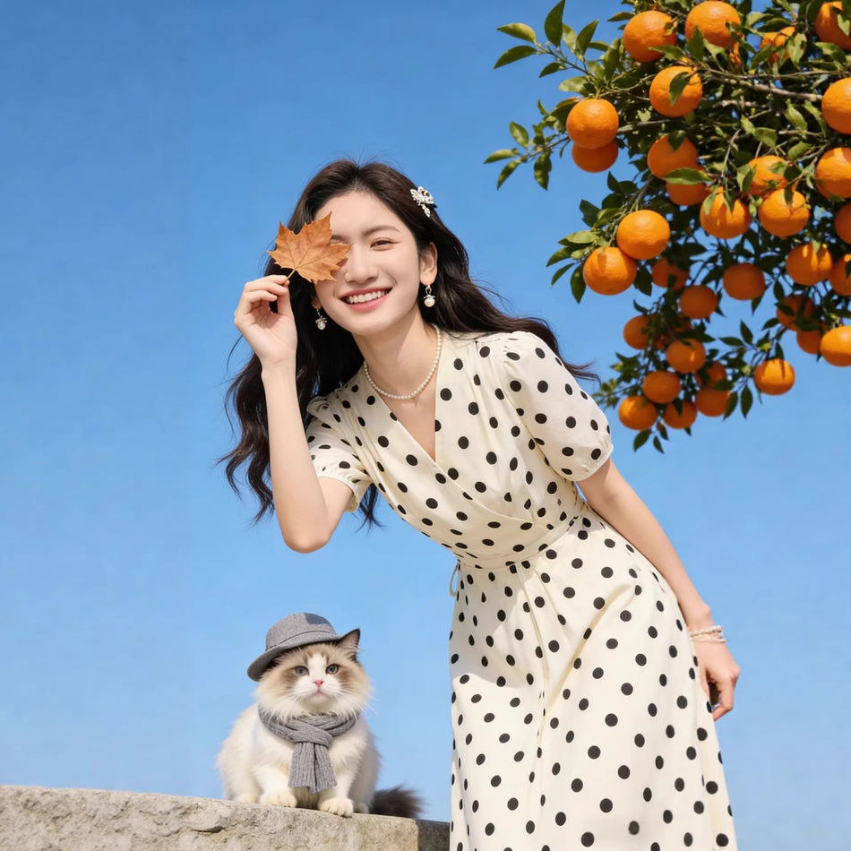 Retro Floral V-Neck Slim Dress Elegant Summer Women