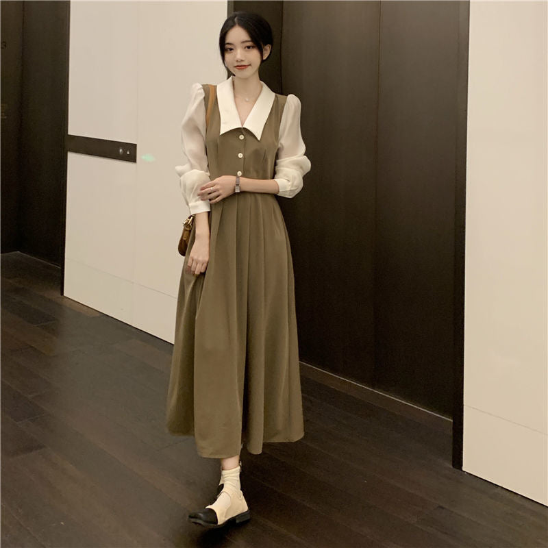 Women’s Faux Two-Piece A-Line Dress Autumn Style