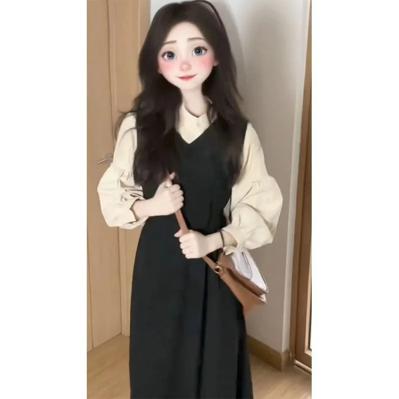 Women 2-Piece Shirt & Suspender Dress Set 2024