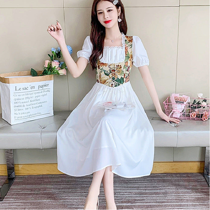 Women Floral Princess Style Faux Two-Piece Dress