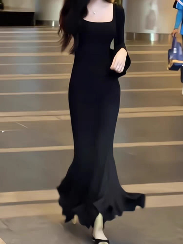Women Lotus Mermaid Bodycon Dress Autumn Midi