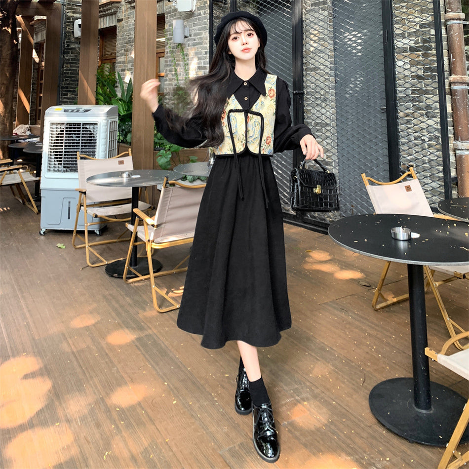 Plus Size Chinese Style Vest Two-Piece Dress Set Women
