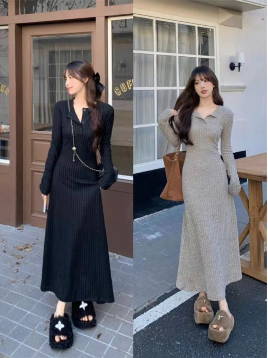 Knitted Slim Fit Crewneck Long Sleeve Dress Women Winter