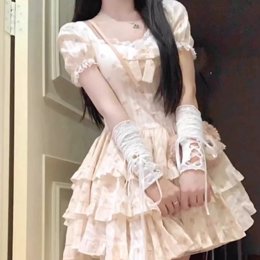 French Puff Sleeve Floral Princess Dress Women Summer