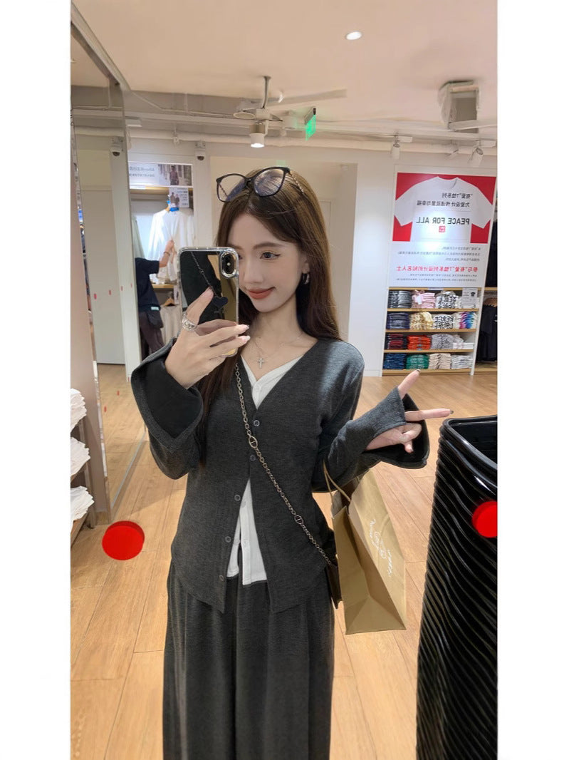 Knit Two Piece Midi Skirt Set Women Spring Elegant
