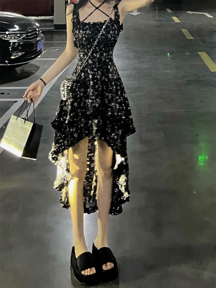 Floral Square Neck Slip Dress Women Summer Elegant