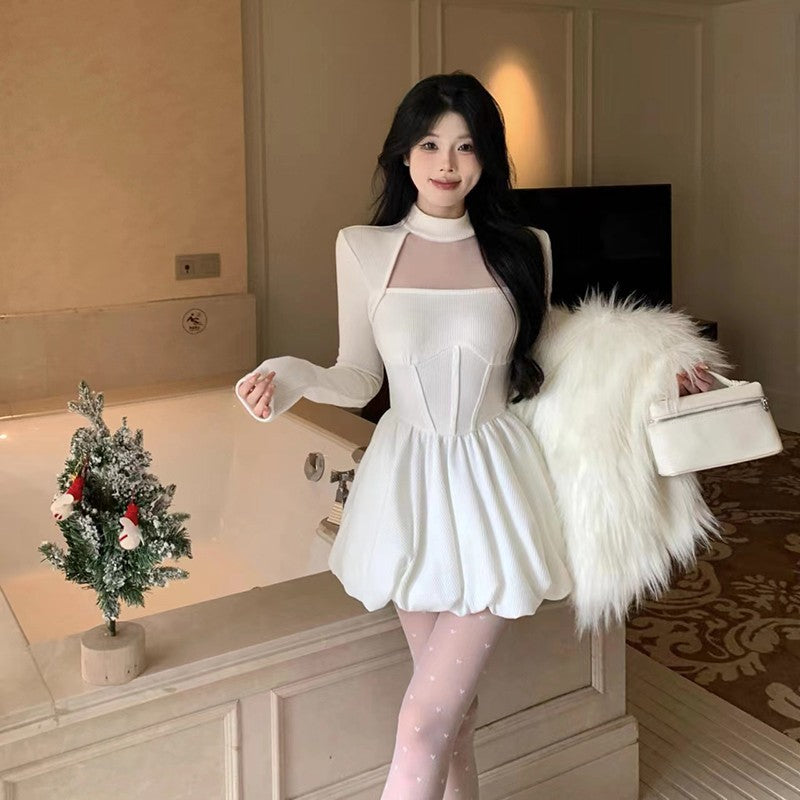 Mesh Stitching Tutu Dress Women Slim Fit Elegant
