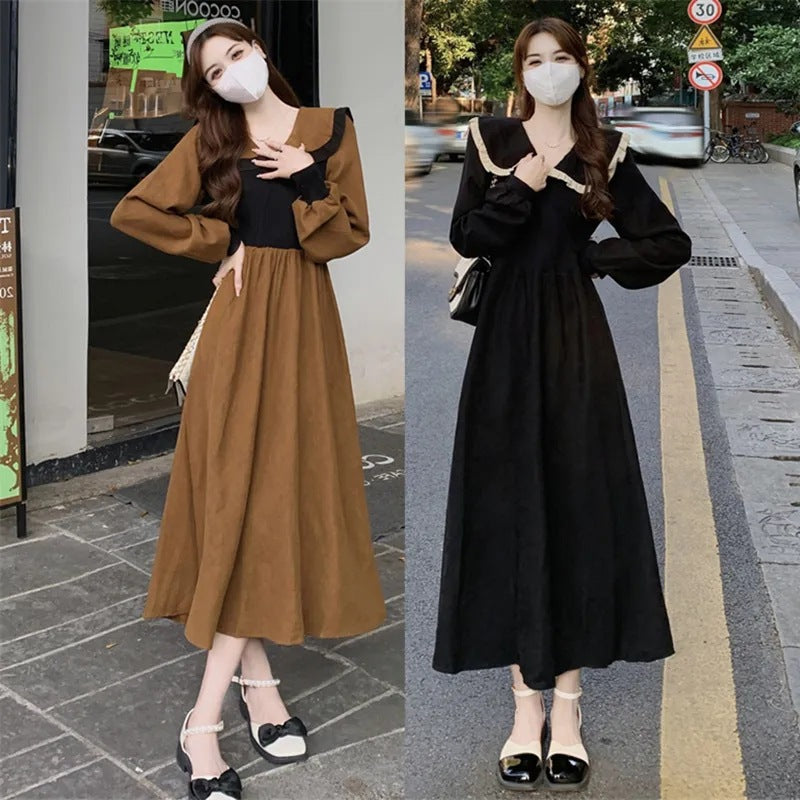 French Doll Collar A-Line Dress Women Autumn Winter