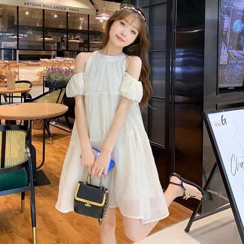 Seaside Shoulder Dress Women Summer Elegant Slim Fit