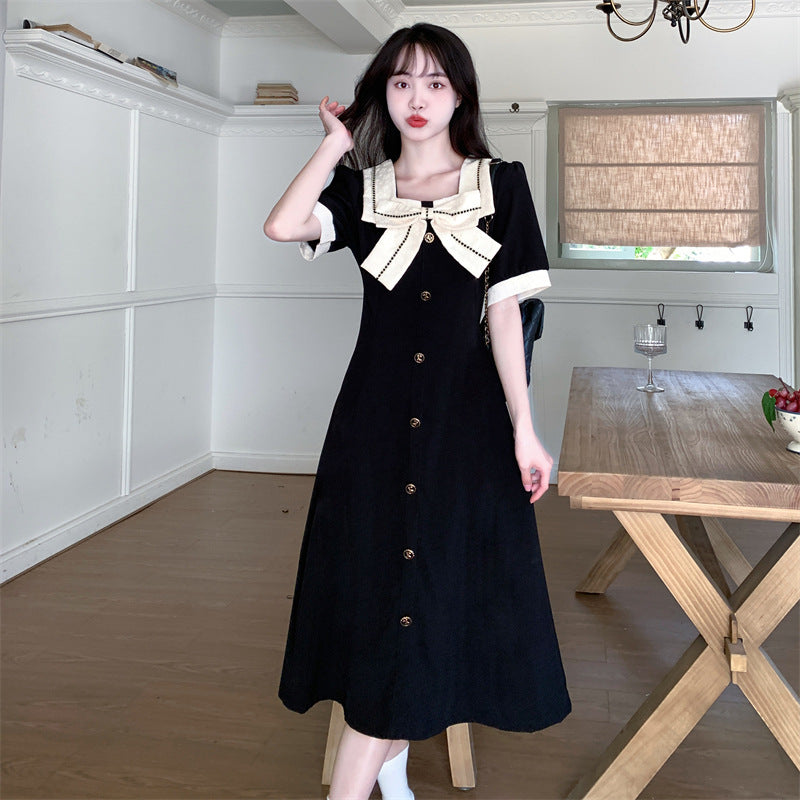 Korean Bow Square Neck Midi Dress Women Plus Size