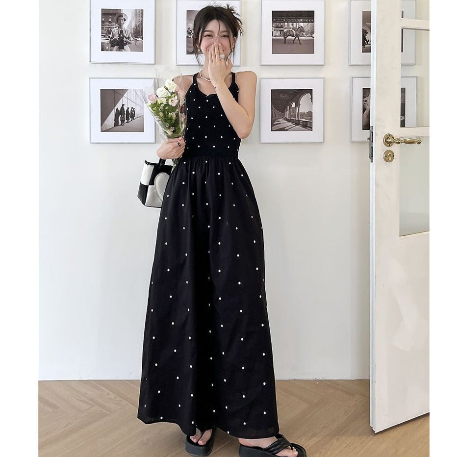 Black Polka Dot Suspender Dress Women Summer Retro