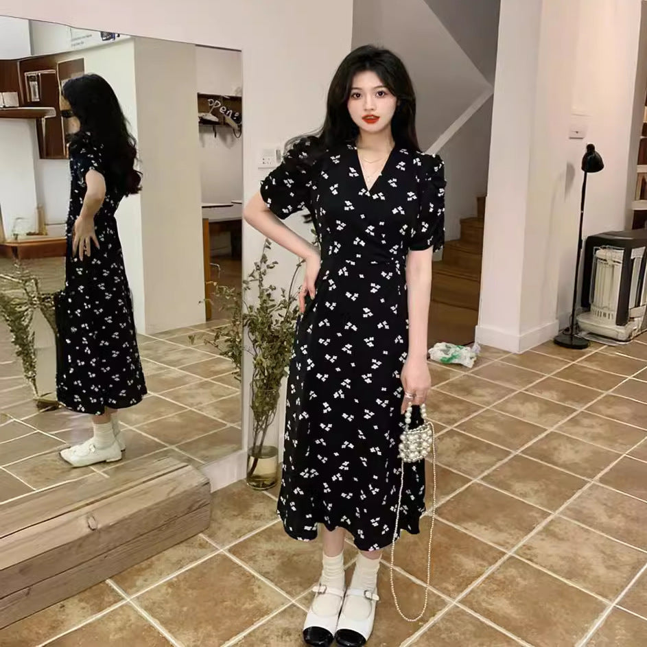 Floral Cheongsam V-Neck Slim Fit Summer Dress
