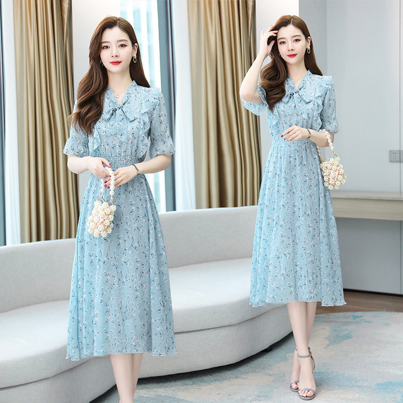 V-Neck Chiffon Slim Fit Summer Midi Dress