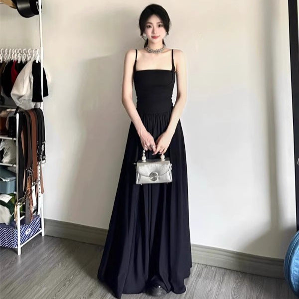 Hepburn Black Sling Swing Long Vacation Dress Women
