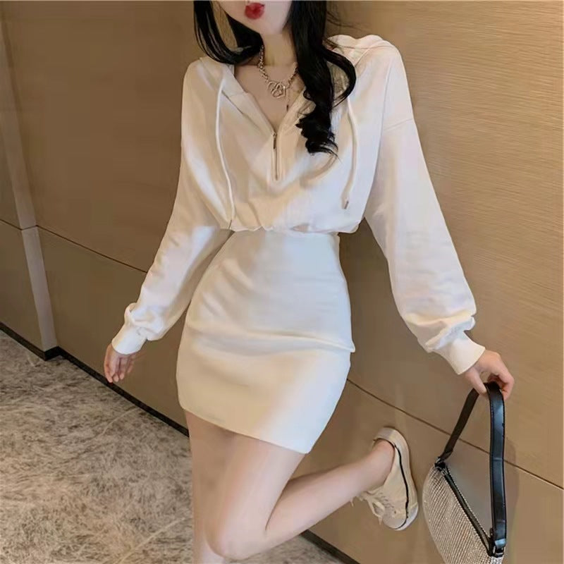 Hooded Slim Fit Sweatshirt Dress Petite Women