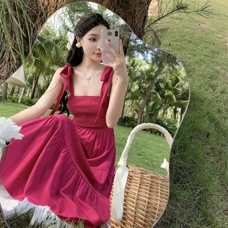 White Sling Beach Dress Women Slim Fit Vacation Long Dress