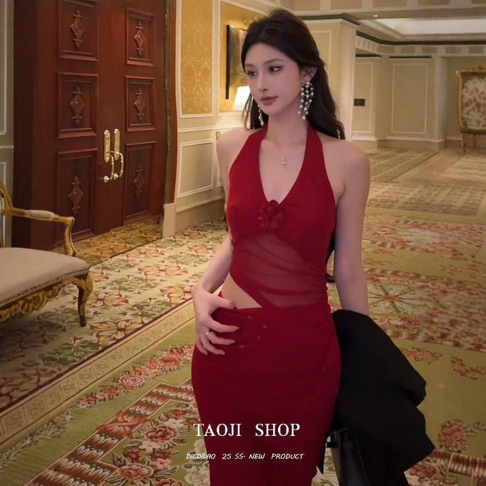 Mesh Halter Waist-Tight Elegant Summer Dress Women