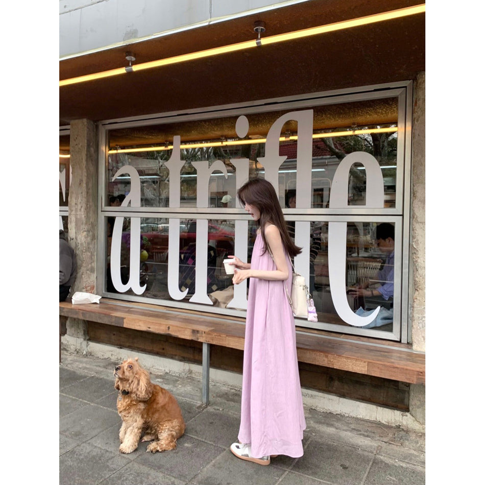 French Purple Sling A-Line Summer Dress Women