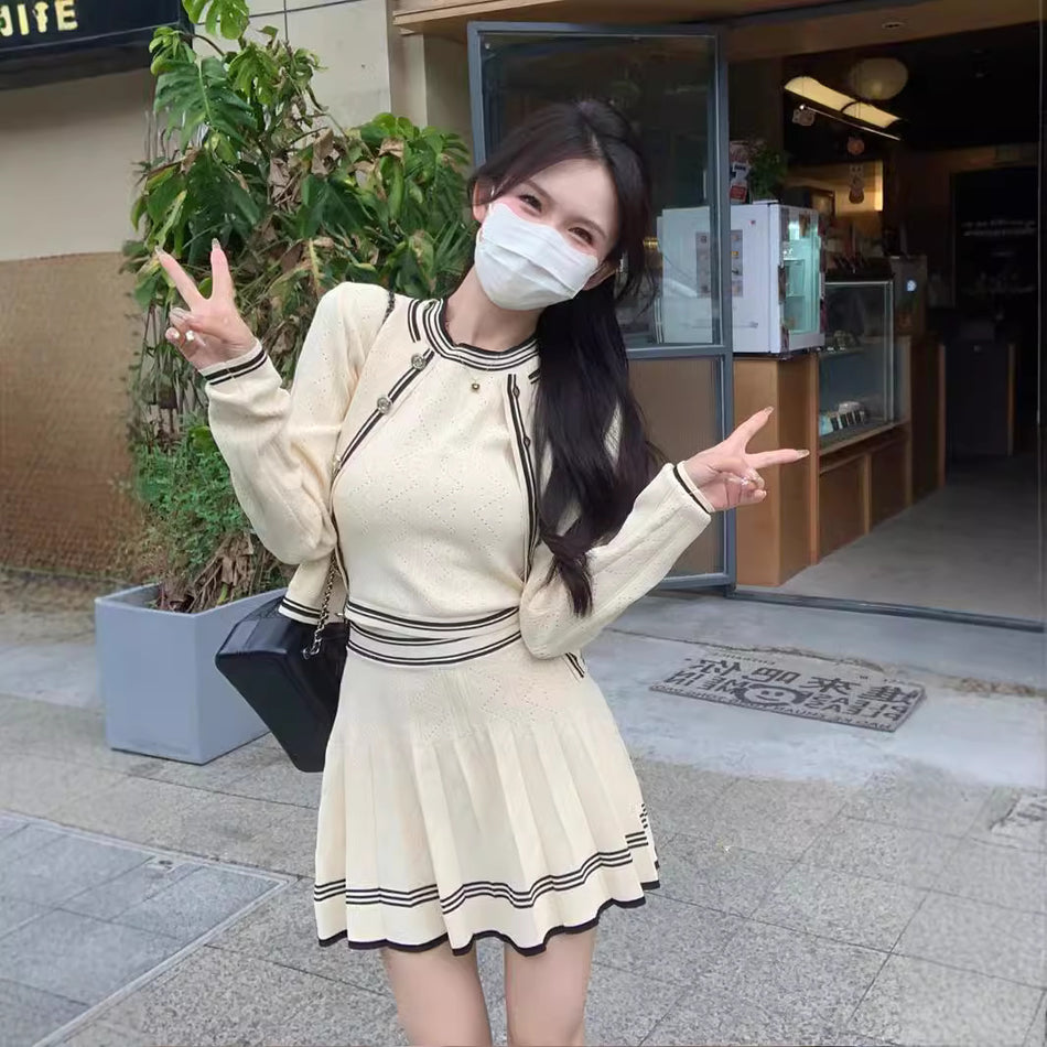 Knitted Vest Cardigan Skirt Set Women Autumn 3-Piece
