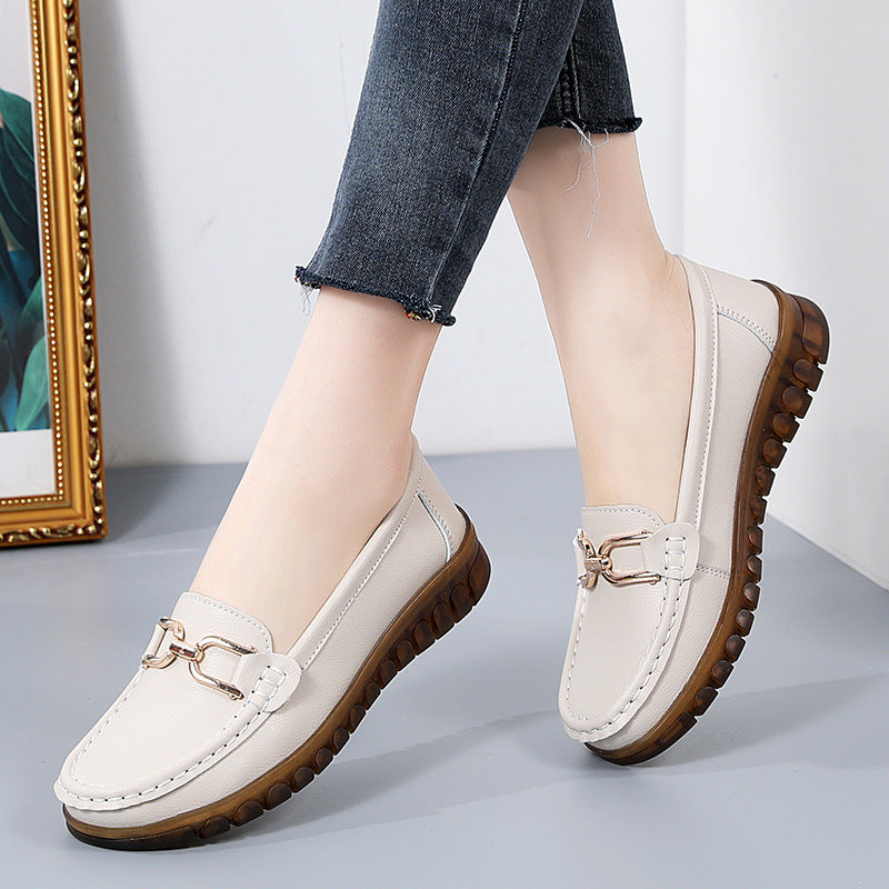 Women Leather Flat Slip-On Loafers Shoes