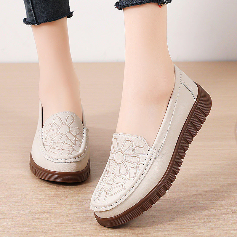Women Leather Wedge Slip-On Beanie Shoes
