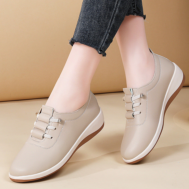 Women White Slip-On Cowhide Soft Shoes