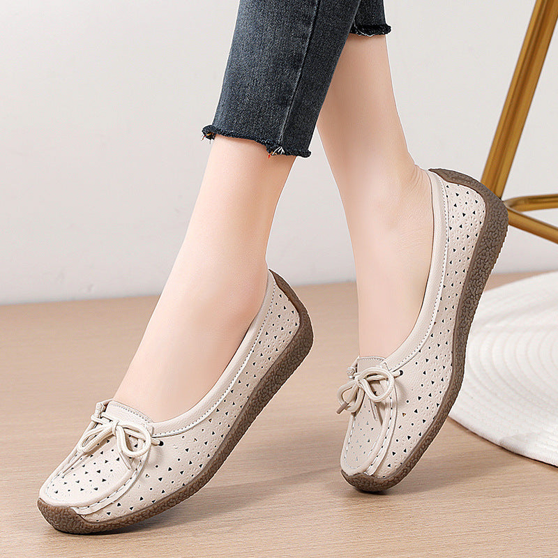 Women Leather Slip-On Hollow Casual Shoes