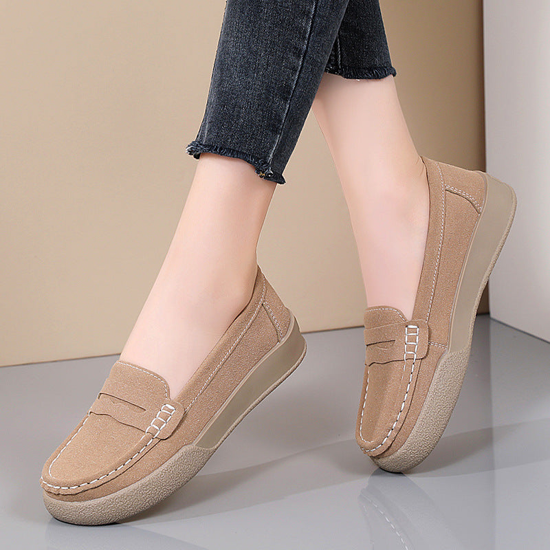 Women Leather Slip-On Soft Loafers Mom Shoes