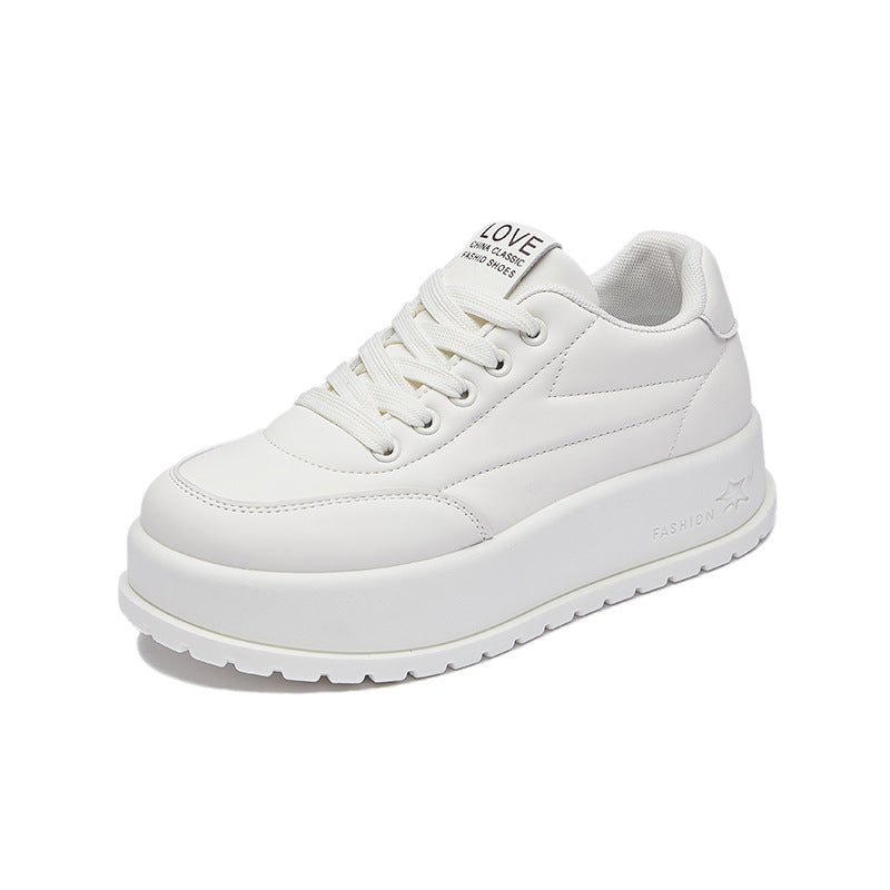 Korean White Sneakers Women 2026 Thick Sole