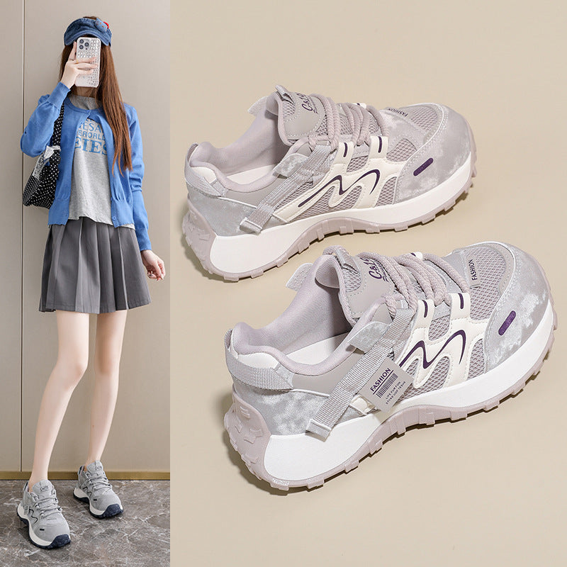 Korean Clunky Sneakers Women 2026 Thick Sole