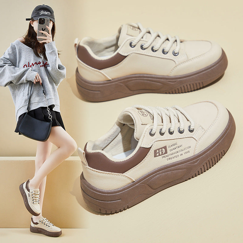 Korean White Sneakers Women 2026 Thick Sole