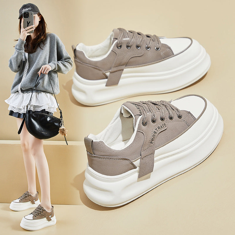 Korean White Sneakers Women 2026 Thick Sole