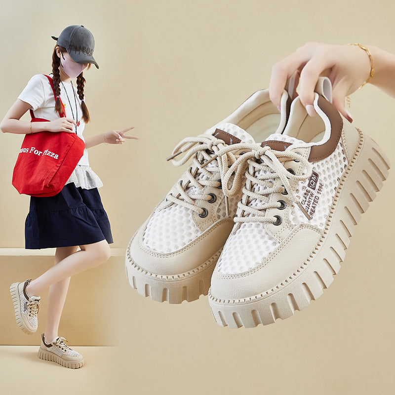 Korean Mesh White Sneakers Women 2026 Summer