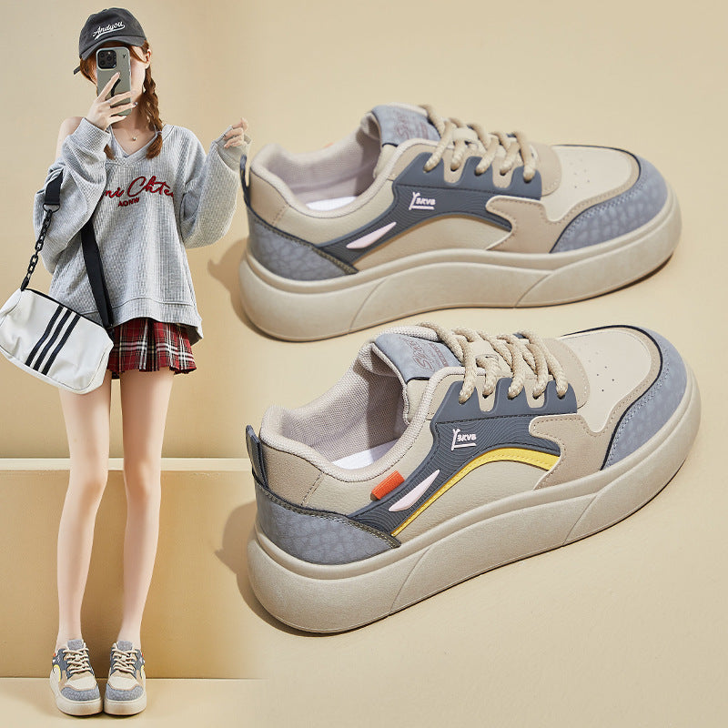 Korean White Sneakers Women 2026 Thick Sole