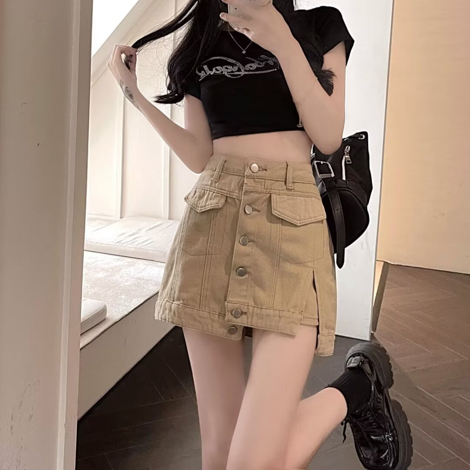Retro "Small Style" Denim Shorts | High-Waist A-Shape Multi-Pocket Utility Shorts