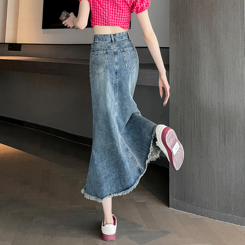 American Retro "Fishtail" Denim Midi | Pear-Shape Specialist Design-Sense Trendy Skirt
