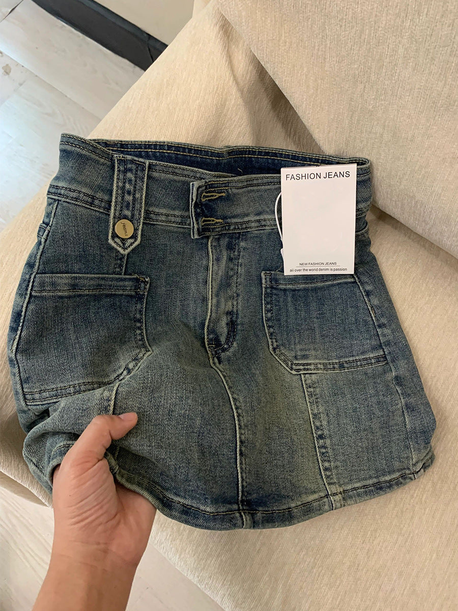 Plus-Size "Active Stretch" Denim Mini | Chubby Girl Retro American High-Waist Slimming A-Line Skirt