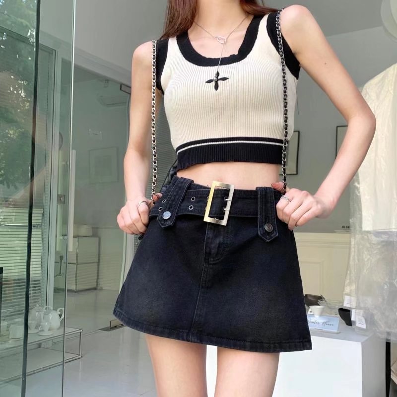 American Retro "Black Spice" Mini | Small Style High-Waist A-Line Slimming Hip Skirt