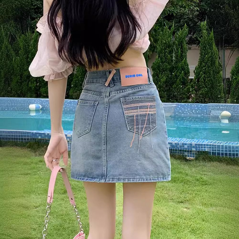 American Retro "Sheath" Mini | High-Waist Slimming A-Line Summer Anti-Walking Denim Skort